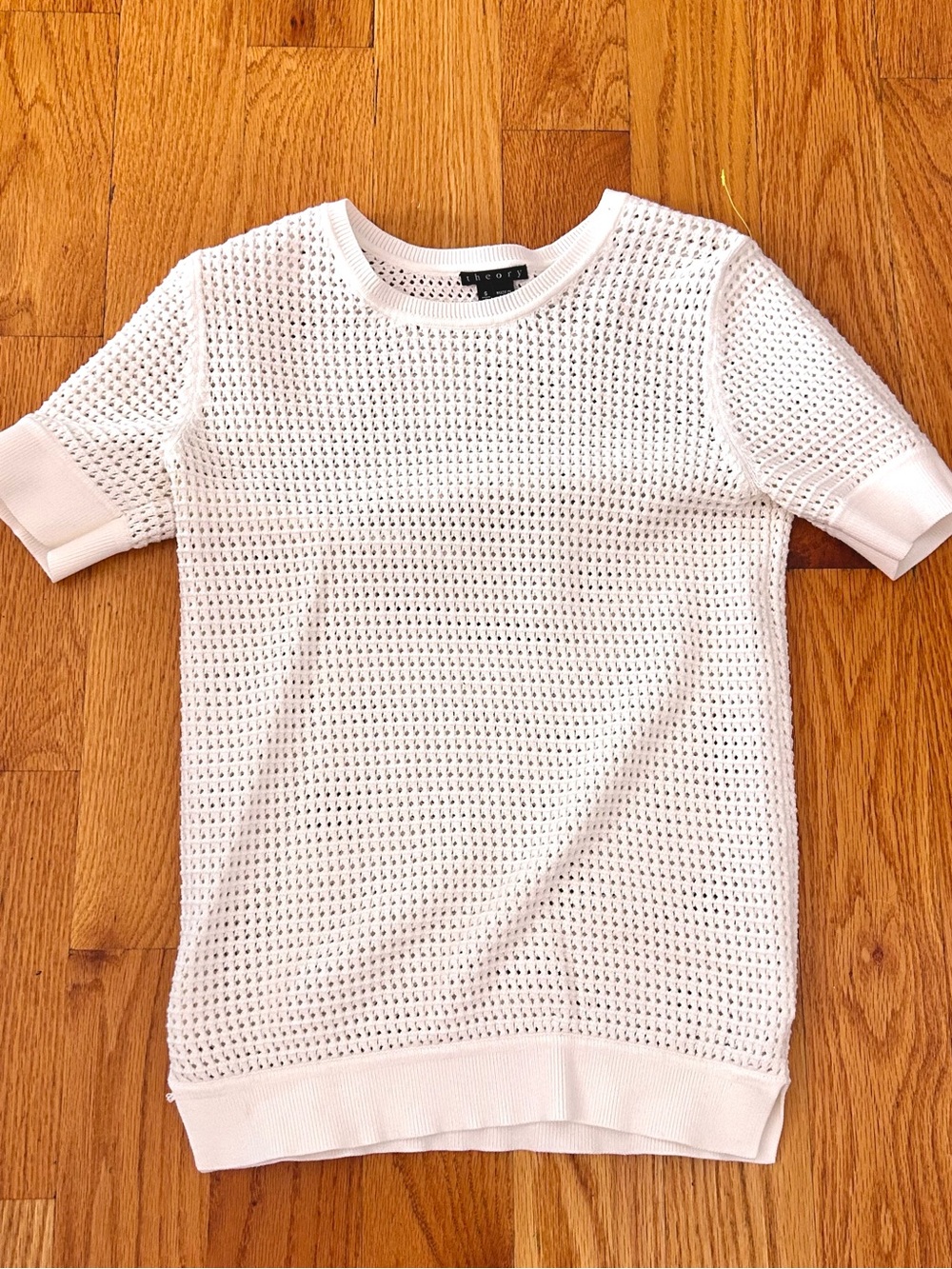 Theory White Textured Knit Top Short Sleeve Waffle Minimalist Size S